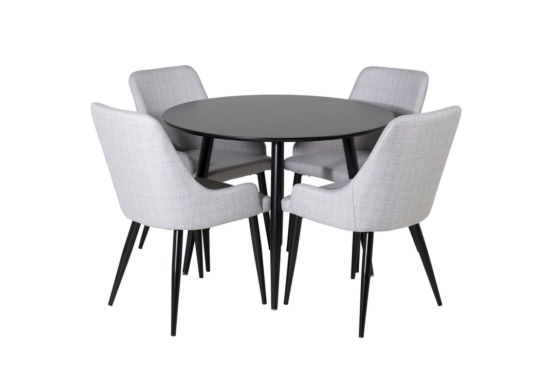 Venture Home Plaza Runt Matbord - Svart / Svart - ø100*H75 +Plaza Dining chair - Black legs - Light Grey Fabric _4