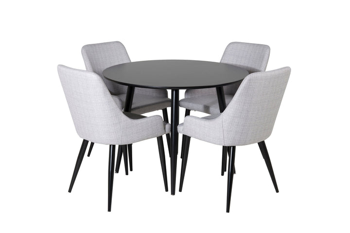 Venture Home Plaza Runt Matbord - Svart / Svart - ø100*H75 +Plaza Dining chair - Black legs - Light Grey Fabric _4