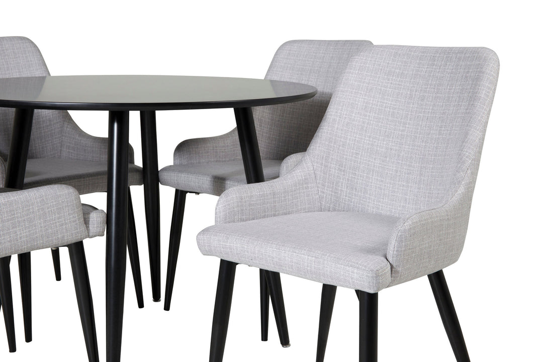 Venture Home Plaza Runt Matbord - Svart / Svart - ø100*H75 +Plaza Dining chair - Black legs - Light Grey Fabric _4