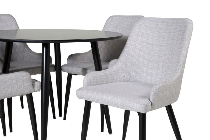 Venture Home Plaza Runt Matbord - Svart / Svart - ø100*H75 +Plaza Dining chair - Black legs - Light Grey Fabric _4