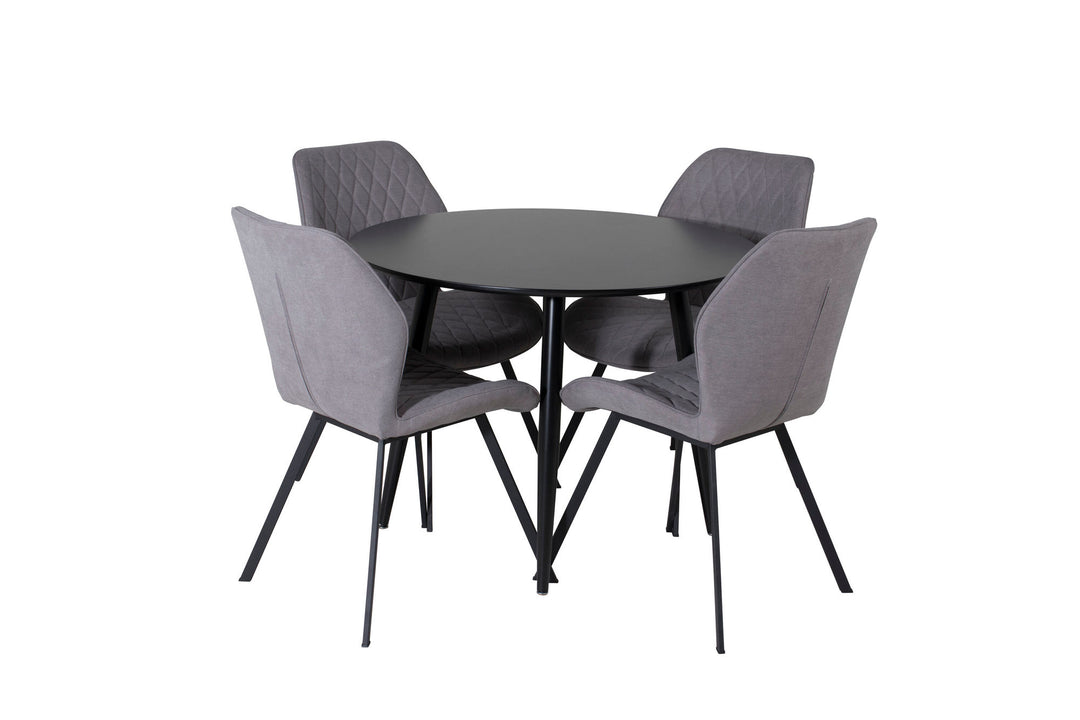 Venture Home Plaza Runt Matbord - Svart / Svart - ø100*H75 +Gemma Dining Chair - Black Legs - Grey Fabric _4