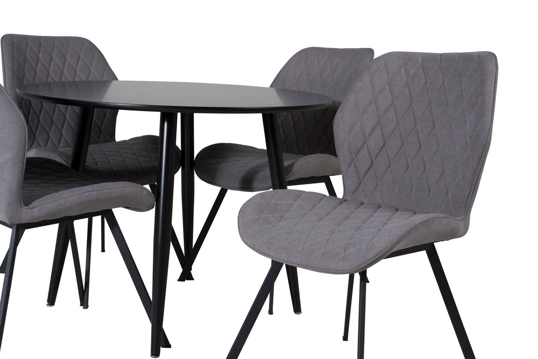 Venture Home Plaza Runt Matbord - Svart / Svart - ø100*H75 +Gemma Dining Chair - Black Legs - Grey Fabric _4
