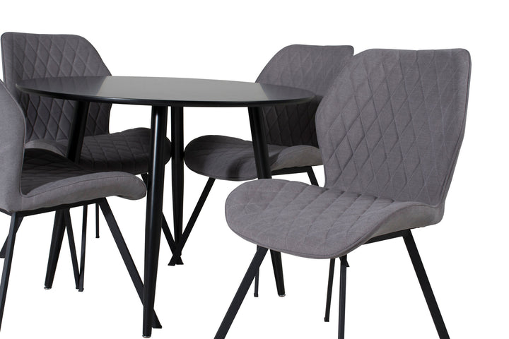 Venture Home Plaza Runt Matbord - Svart / Svart - ø100*H75 +Gemma Dining Chair - Black Legs - Grey Fabric _4