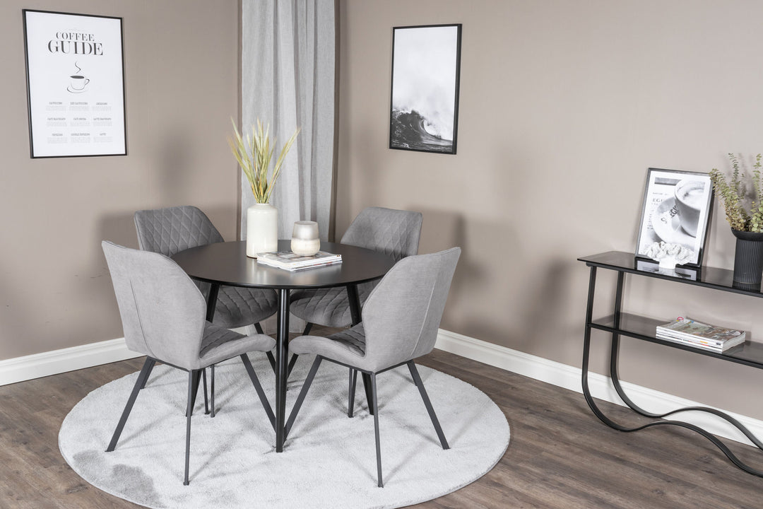 Venture Home Plaza Runt Matbord - Svart / Svart - ø100*H75 +Gemma Dining Chair - Black Legs - Grey Fabric _4