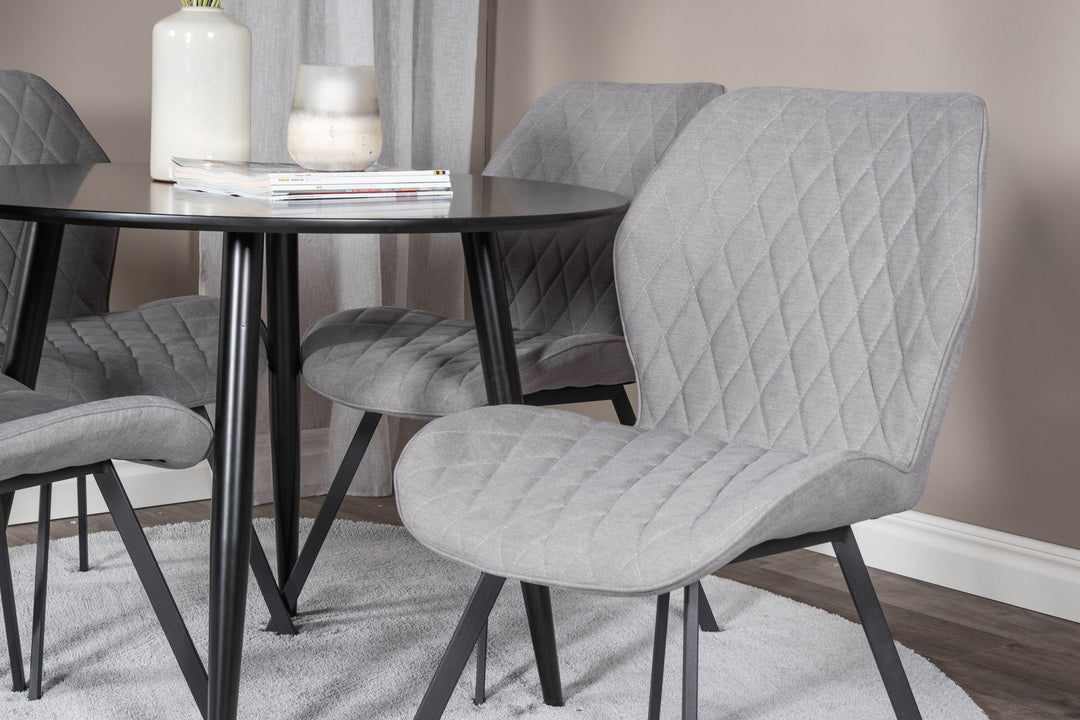 Venture Home Plaza Runt Matbord - Svart / Svart - ø100*H75 +Gemma Dining Chair - Black Legs - Grey Fabric _4