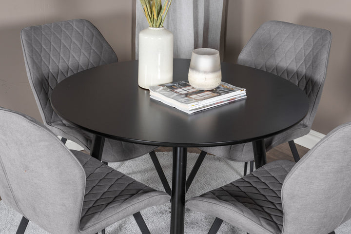 Venture Home Plaza Runt Matbord - Svart / Svart - ø100*H75 +Gemma Dining Chair - Black Legs - Grey Fabric _4