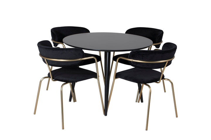 Venture Home Plaza Runt Matbord - Svart / Svart - ø100*H75 +Arrow armchair - Brass Legs - Black Velvet _4