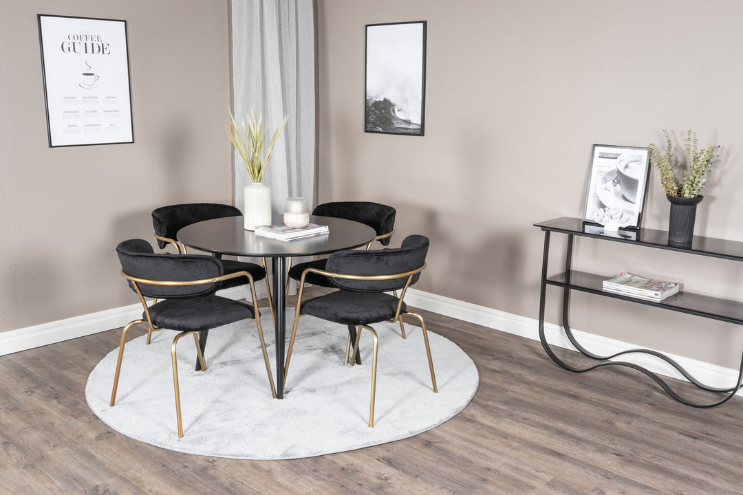 Venture Home Plaza Runt Matbord - Svart / Svart - ø100*H75 +Arrow armchair - Brass Legs - Black Velvet _4