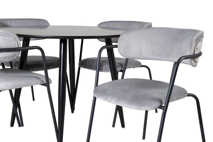 Venture Home Plaza Runt Matbord - Svart / Svart - ø100*H75 +Arrow armchair - Black Legs - Grey Velvet _4