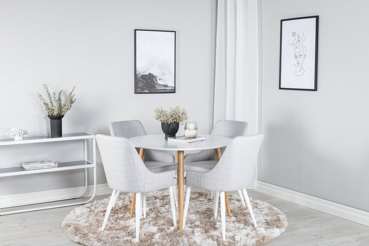 Venture Home Plaza Spisebordsstol - Ek-Look / Hvid - ø100*H75 + Plaza Spisebordsstol - Hvide ben - Lysegråt