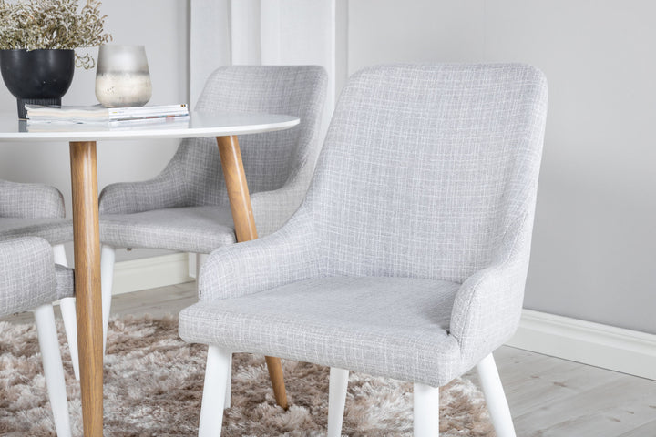 Venture Home Plaza Spisebordsstol - Ek-Look / Hvid - ø100*H75 + Plaza Spisebordsstol - Hvide ben - Lysegråt