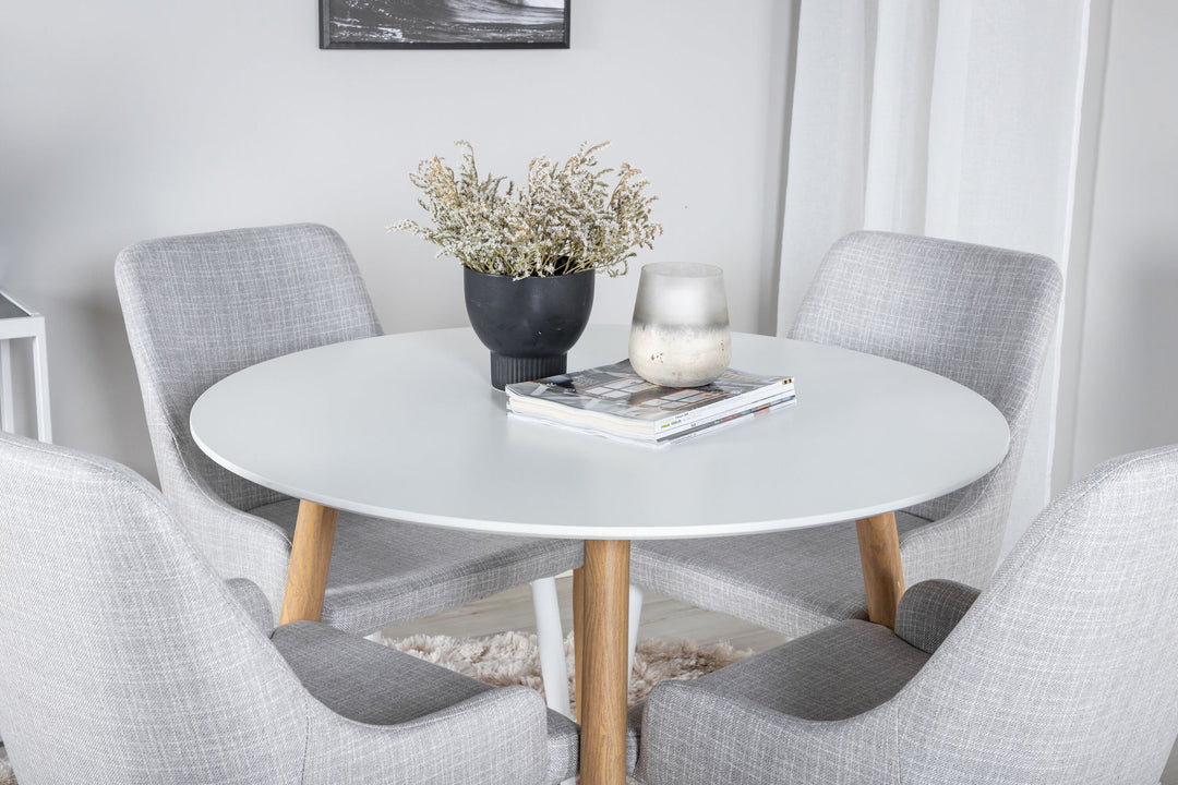 Venture Home Plaza Spisebordsstol - Ek-Look / Hvid - ø100*H75 + Plaza Spisebordsstol - Hvide ben - Lysegråt