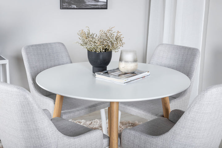 Venture Home Plaza Spisebordsstol - Ek-Look / Hvid - ø100*H75 + Plaza Spisebordsstol - Hvide ben - Lysegråt