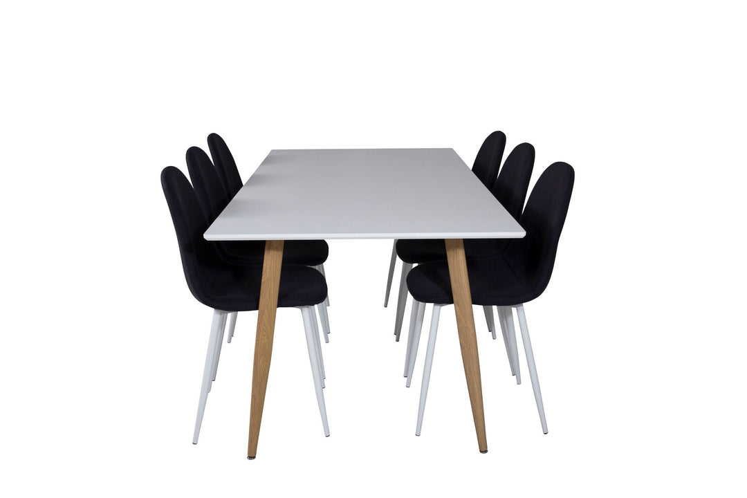 Venture Home Polar Matbord - Ek-Look / Vit- 180*90*H75 +Polar Dining Chair - White Legs - Black Fabric _6