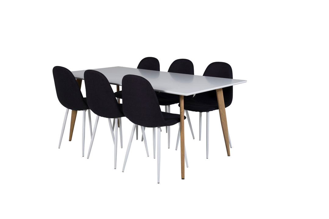 Venture Home Polar Matbord - Ek-Look / Vit- 180*90*H75 +Polar Dining Chair - White Legs - Black Fabric _6