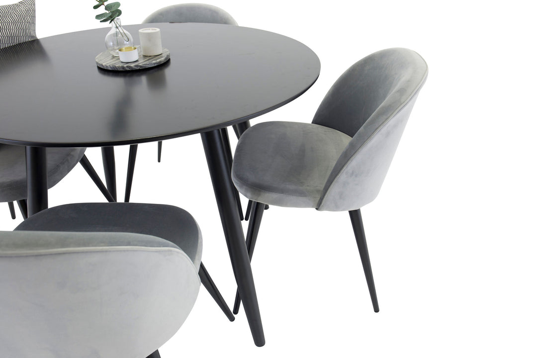 Venture Home Plaza Runt Matbord - Svart / Svart - ø100*H75 +Velvet Dining Chair - Light Grey / Black _4