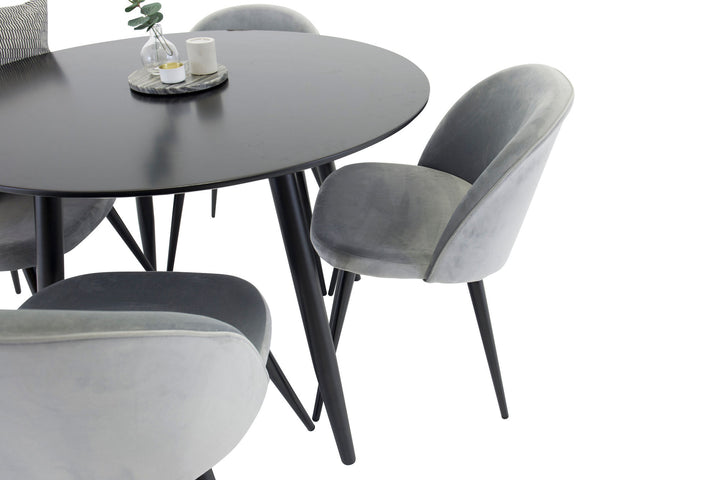 Venture Home Plaza Runt Matbord - Svart / Svart - ø100*H75 +Velvet Dining Chair - Light Grey / Black _4