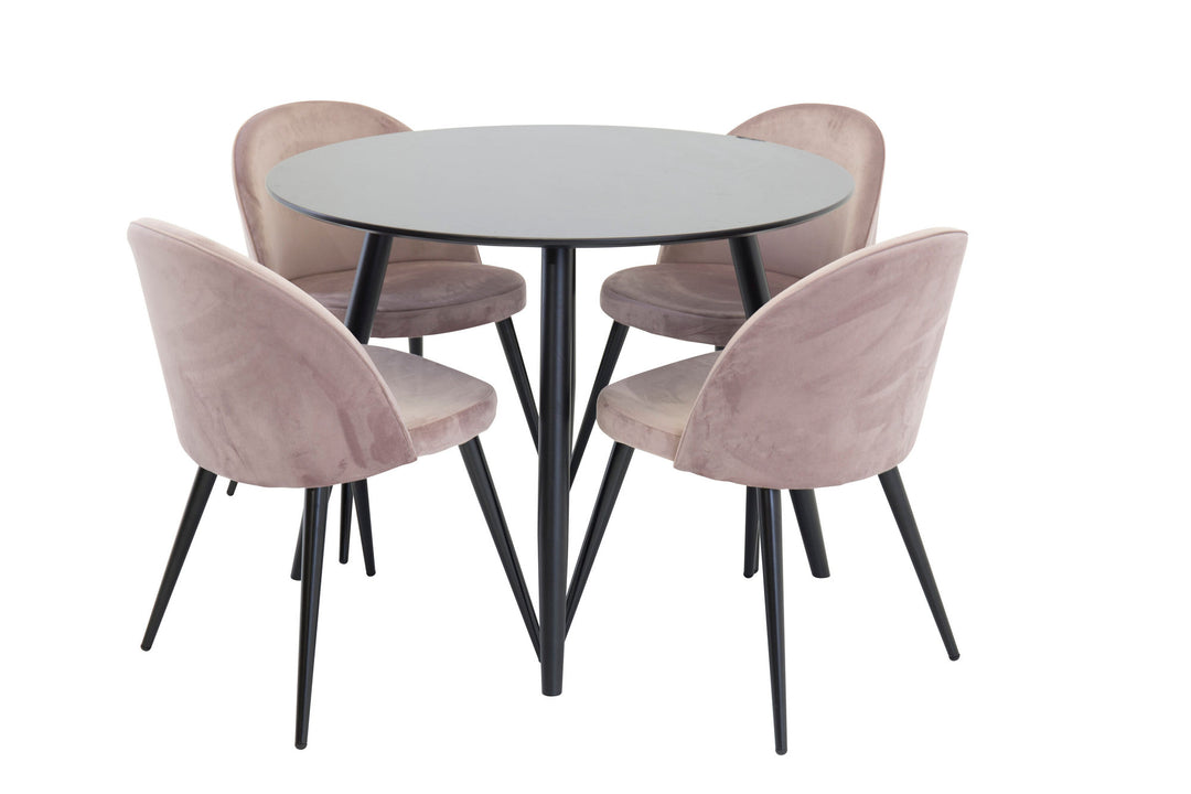 Venture Home Plaza Runt Matbord - Svart / Svart - ø100*H75 +Velvet Dining Chair - Pink / Black _4