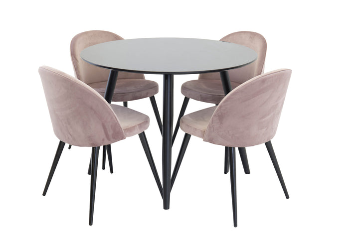 Venture Home Plaza Runt Matbord - Svart / Svart - ø100*H75 +Velvet Dining Chair - Pink / Black _4