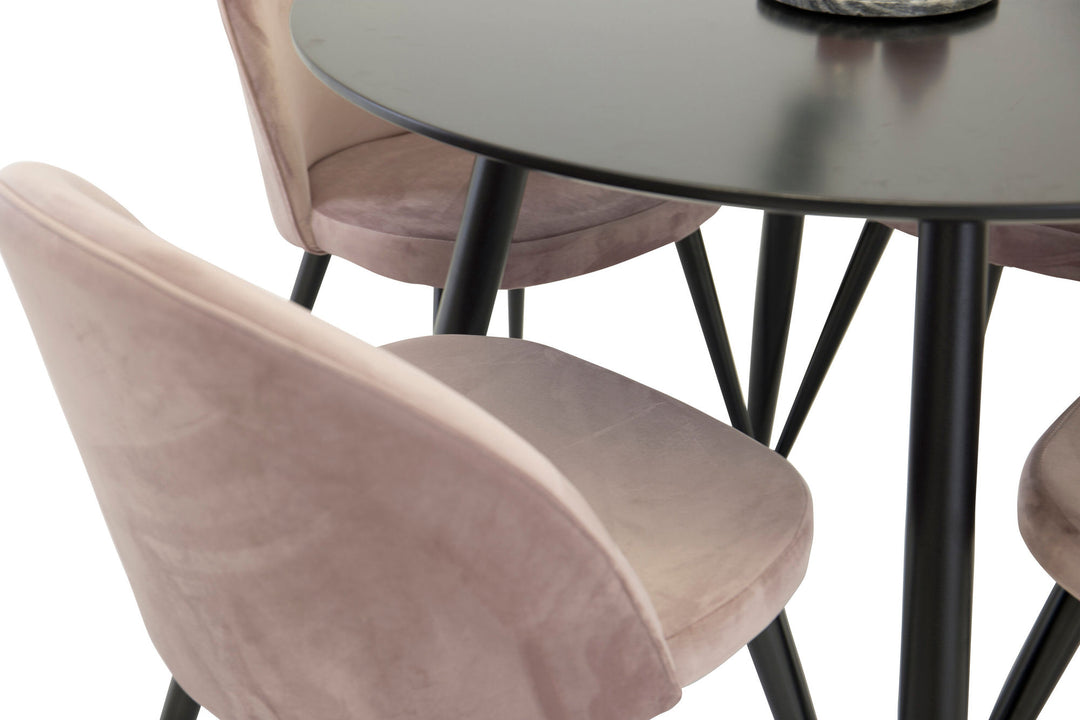 Venture Home Plaza Runt Matbord - Svart / Svart - ø100*H75 +Velvet Dining Chair - Pink / Black _4