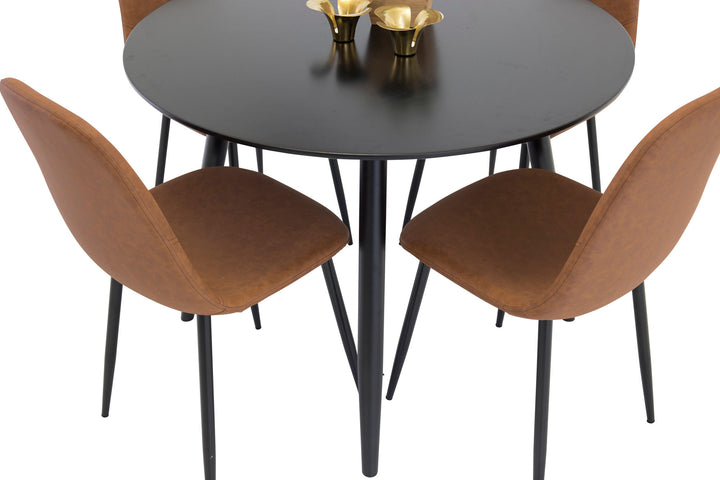 Venture Home Plaza Runt Matbord - Svart / Svart - ø100*H75 +Polar Dining Chair - Brown / Black _4