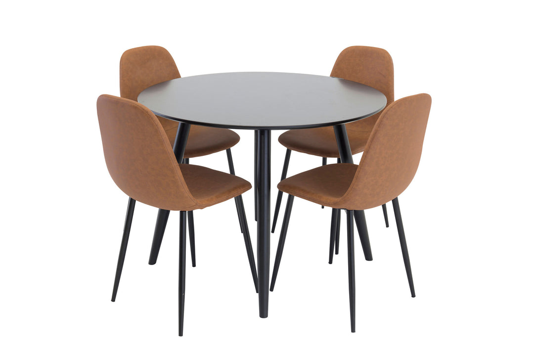 Venture Home Plaza Runt Matbord - Svart / Svart - ø100*H75 +Polar Dining Chair - Brown / Black _4