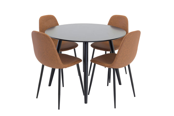 Venture Home Plaza Runt Matbord - Svart / Svart - ø100*H75 +Polar Dining Chair - Brown / Black _4