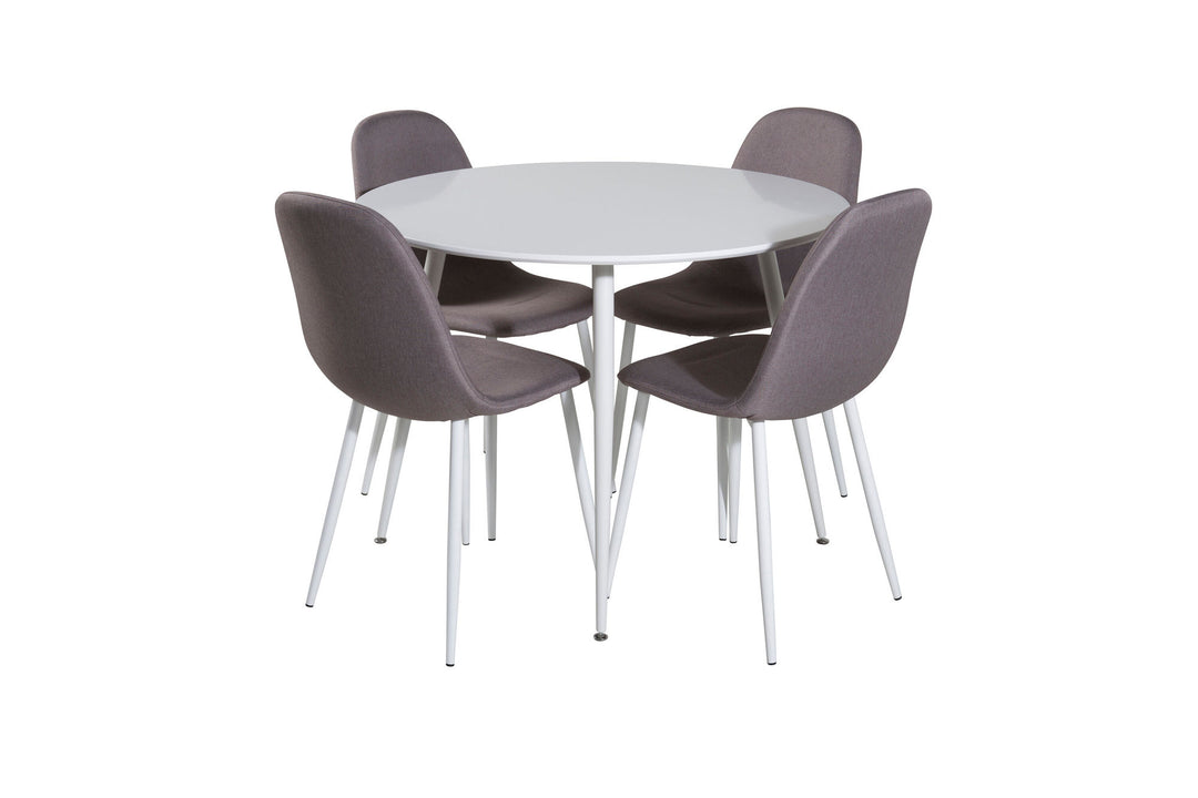 Venture Home Plaza Round Table 100 cm - White top / White Legs +Polar Matstol - Vit / Mellangrå _4