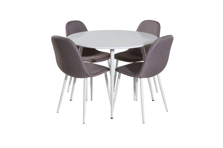 Venture Home Plaza Round Table 100 cm - White top / White Legs +Polar Matstol - Vit / Mellangrå _4