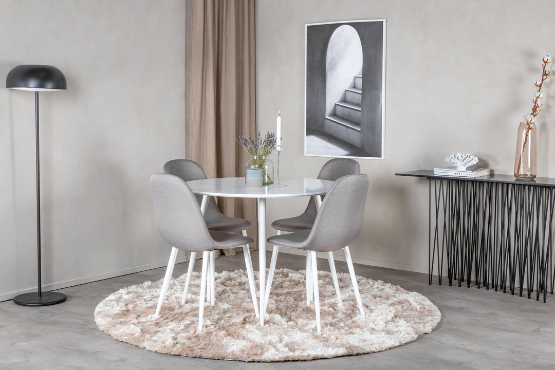Venture Home Plaza Round Table 100 cm - White top / White Legs +Polar Matstol - Vit / Mellangrå _4