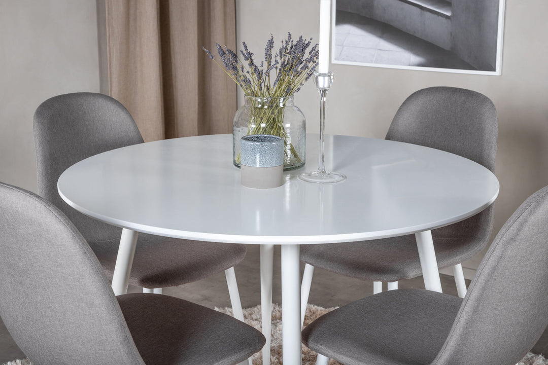 Venture Home Plaza Round Table 100 cm - White top / White Legs +Polar Matstol - Vit / Mellangrå _4