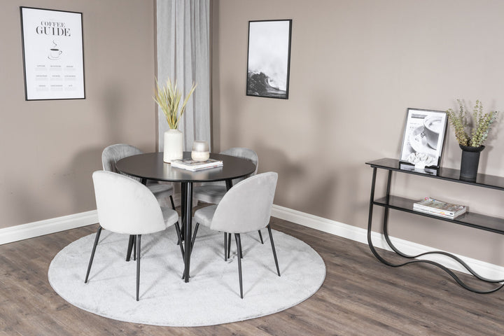Venture Home Plaza Runt Matbord - Svart / Svart - ø100*H75 +Wrinkles Dining Chair - Black Legs - Grey Velvet _4