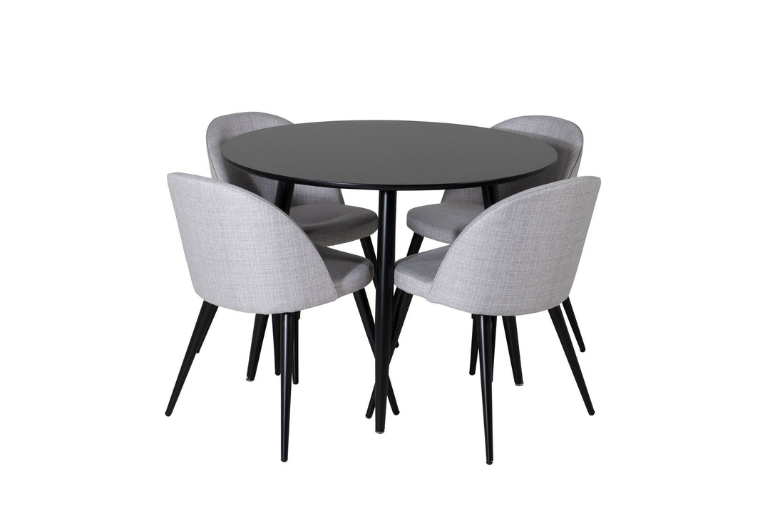 Venture Home Plaza Runt Matbord - Svart / Svart - ø100*H75 +Velvet Dining Chair - Black legs - Light GreyFabric _4