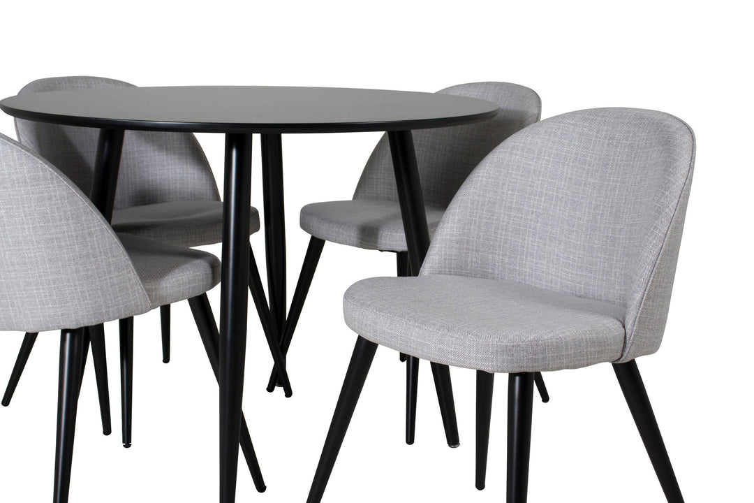 Venture Home Plaza Runt Matbord - Svart / Svart - ø100*H75 +Velvet Dining Chair - Black legs - Light GreyFabric _4