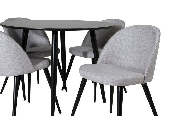 Venture Home Plaza Runt Matbord - Svart / Svart - ø100*H75 +Velvet Dining Chair - Black legs - Light GreyFabric _4