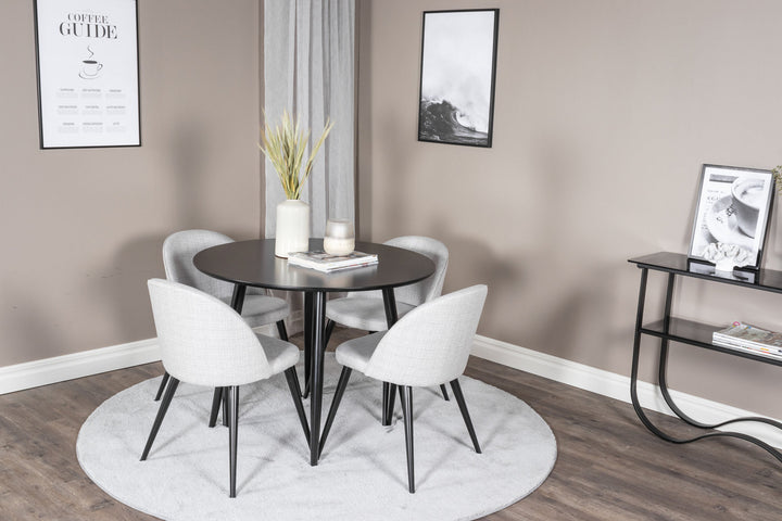 Venture Home Plaza Runt Matbord - Svart / Svart - ø100*H75 +Velvet Dining Chair - Black legs - Light GreyFabric _4