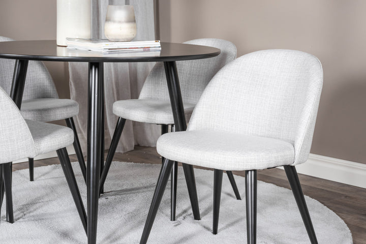 Venture Home Plaza Runt Matbord - Svart / Svart - ø100*H75 +Velvet Dining Chair - Black legs - Light GreyFabric _4