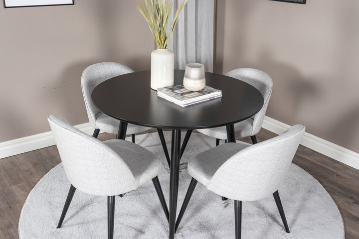 Venture Home Plaza Runt Matbord - Svart / Svart - ø100*H75 +Velvet Dining Chair - Black legs - Light GreyFabric _4
