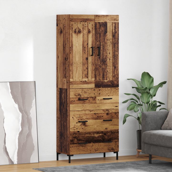 Highboard med skuffe 2 pcs Gammelt træ Konstrueret træ