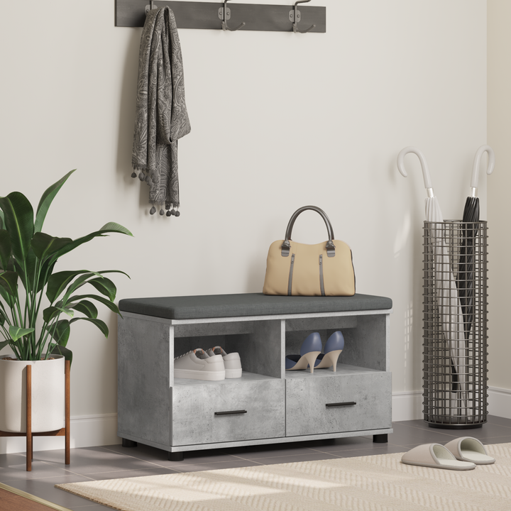 Hallbænk med pude BetonGrå 80 x 38 x 46 cm Kunstigt træ og stof