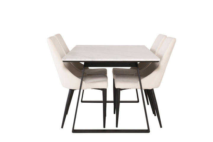 Venture Home Estelle Dining Table 140*90 - White Marble / Black Legs +Leone Dining Chair - Black Legs / Beige Corduroy _4