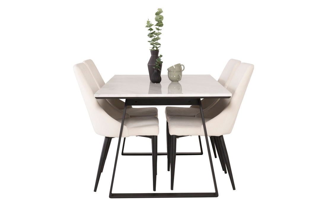 Venture Home Estelle Dining Table 140*90 - White Marble / Black Legs +Leone Dining Chair - Black Legs / Beige Corduroy _4