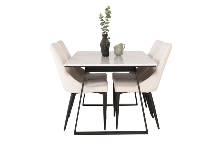Venture Home Estelle Dining Table 140*90 - White Marble / Black Legs +Leone Dining Chair - Black Legs / Beige Corduroy _4