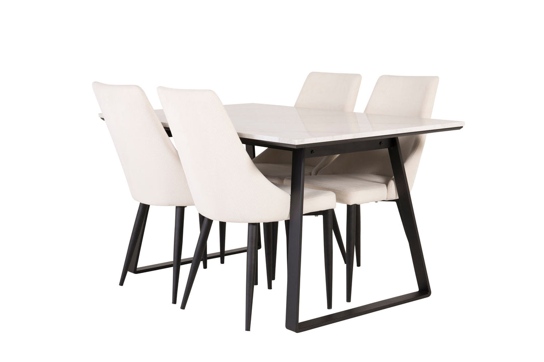 Venture Home Estelle Dining Table 140*90 - White Marble / Black Legs +Leone Dining Chair - Black Legs / Beige Corduroy _4
