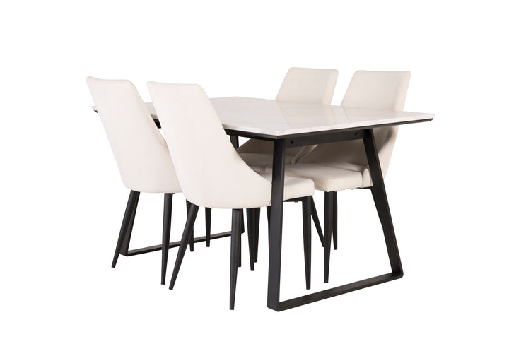 Venture Home Estelle Dining Table 140*90 - White Marble / Black Legs +Leone Dining Chair - Black Legs / Beige Corduroy _4