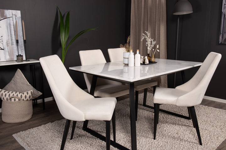 Venture Home Estelle Dining Table 140*90 - White Marble / Black Legs +Leone Dining Chair - Black Legs / Beige Corduroy _4