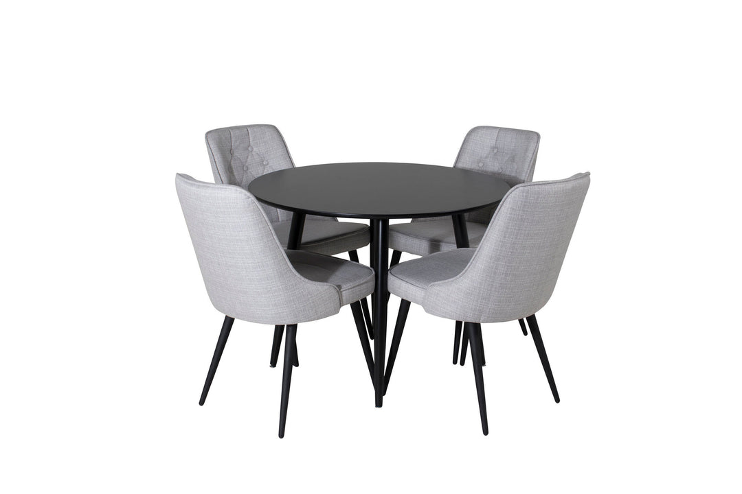 Venture Home Plaza Runt Matbord - Svart / Svart - ø100*H75 +Velvet Deluxe Dining Chair - Black Legs - Light Grey Fabric _4