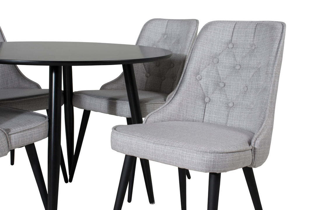 Venture Home Plaza Runt Matbord - Svart / Svart - ø100*H75 +Velvet Deluxe Dining Chair - Black Legs - Light Grey Fabric _4