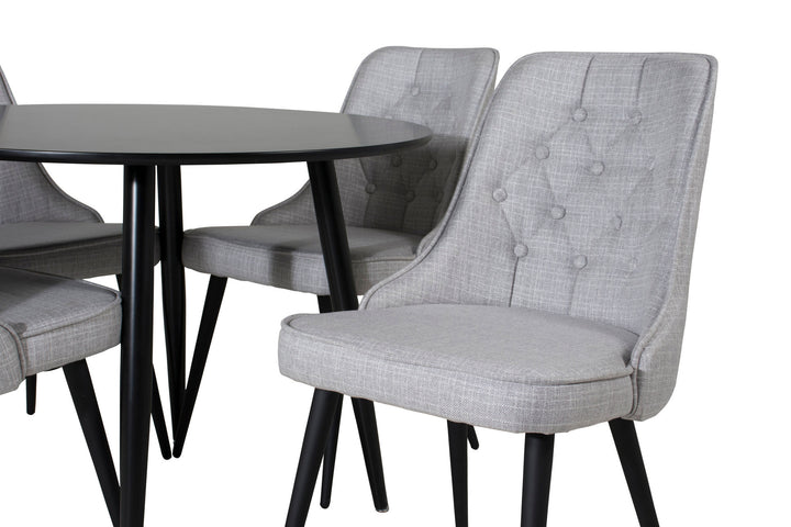 Venture Home Plaza Runt Matbord - Svart / Svart - ø100*H75 +Velvet Deluxe Dining Chair - Black Legs - Light Grey Fabric _4