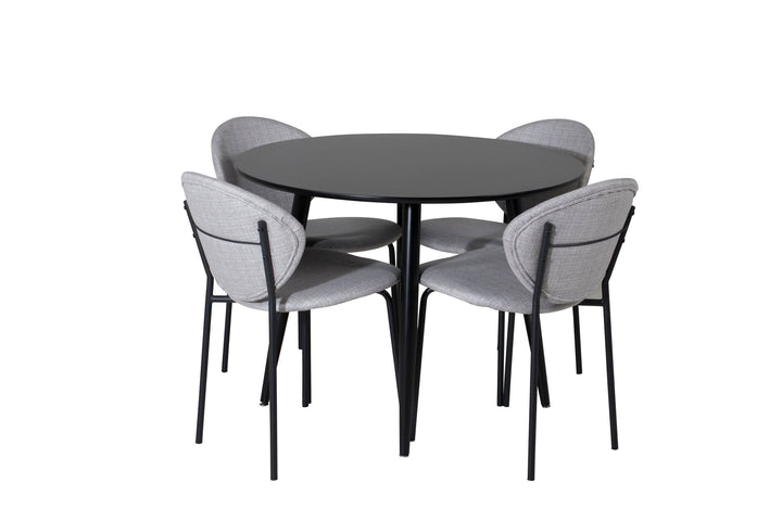 Venture Home Plaza Runt Matbord - Svart / Svart - ø100*H75 +Vault Dining Chair - Black Legs - Grey Fabric _4